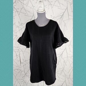 Sanctuary Black 100% Cotton Tie Keyhole Back Flutter Sleeve Mini Dress
